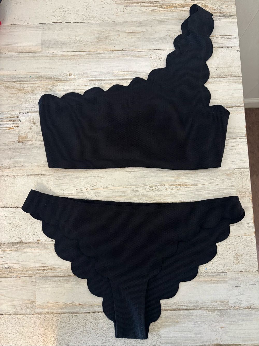 Marysia Swim Black Scalloped One-Shoulder Bikini
